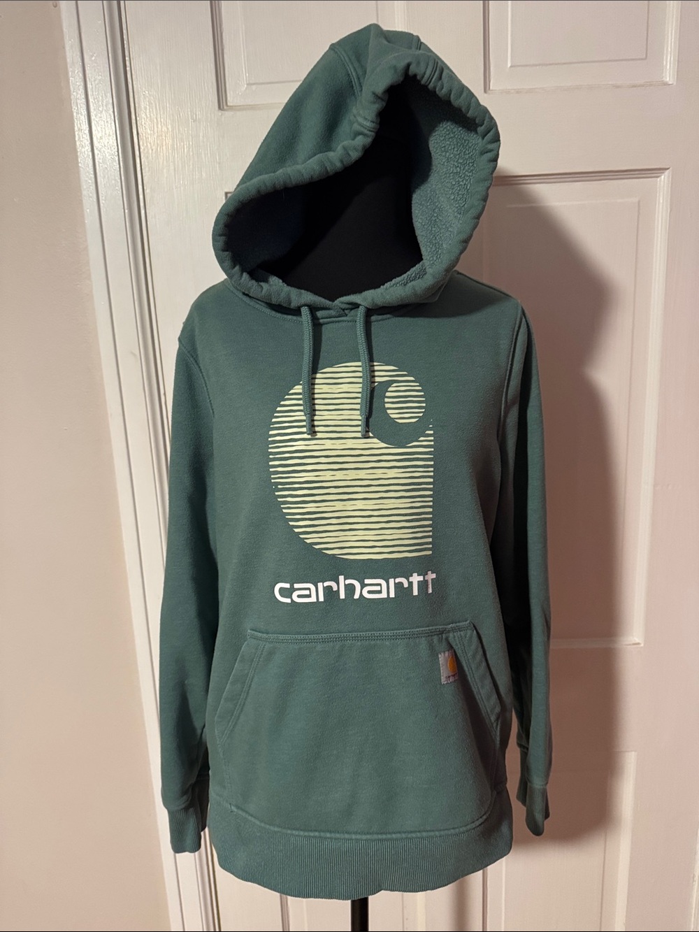Carhartt Sage Green Graphic Logo Pullover Hoodie Rain Defender Women's S 4-6